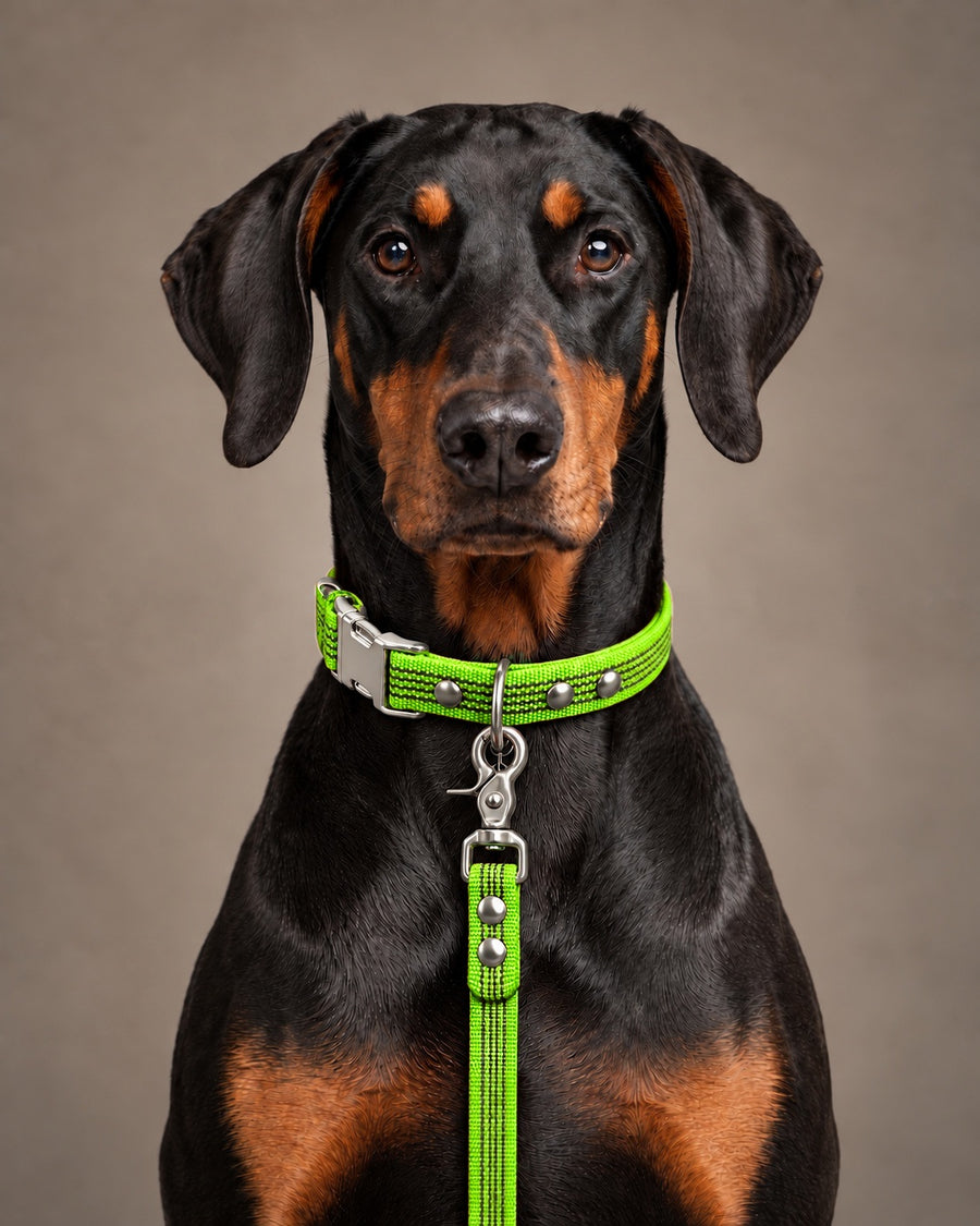 Leash BASIC, Lime / Silver, on a dog