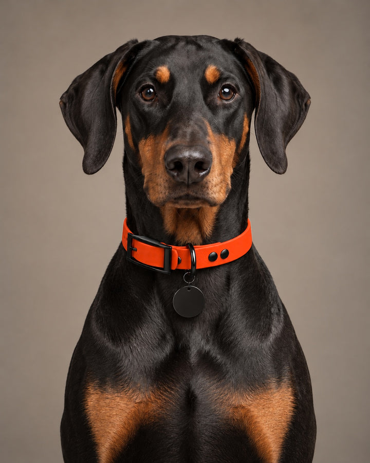 Collar MONO, Neon Orange / Black, on a dog
