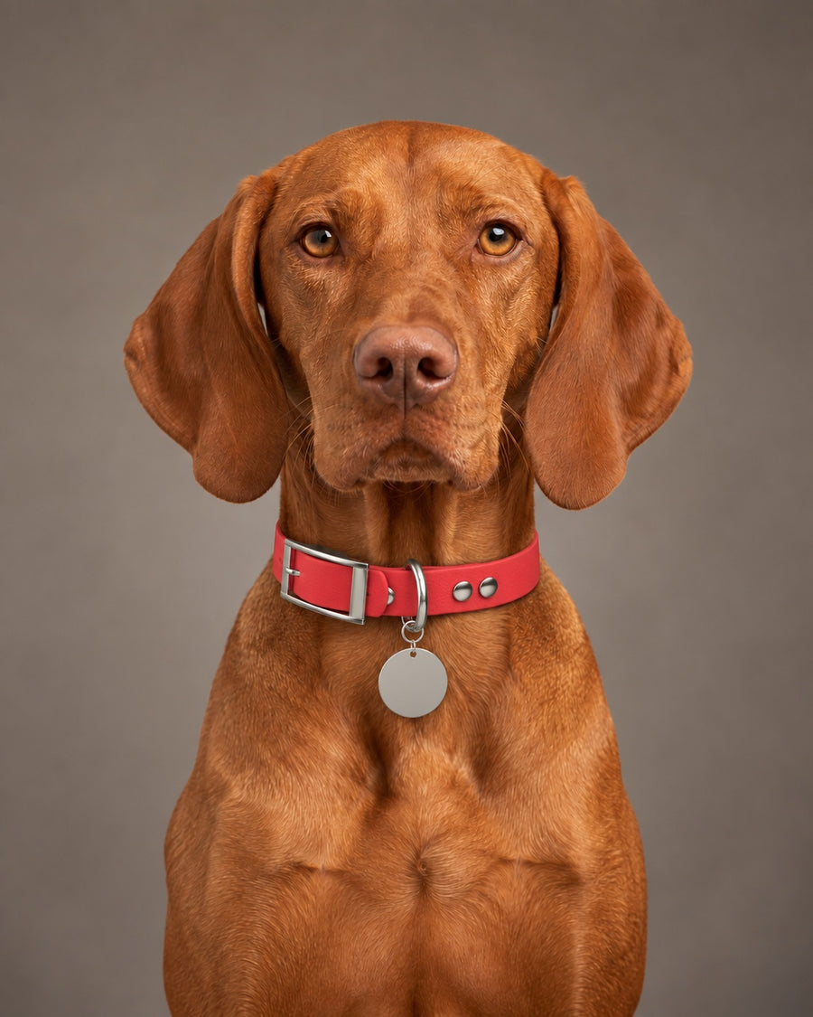 Collar MONO, Red / Silver, on a dog
