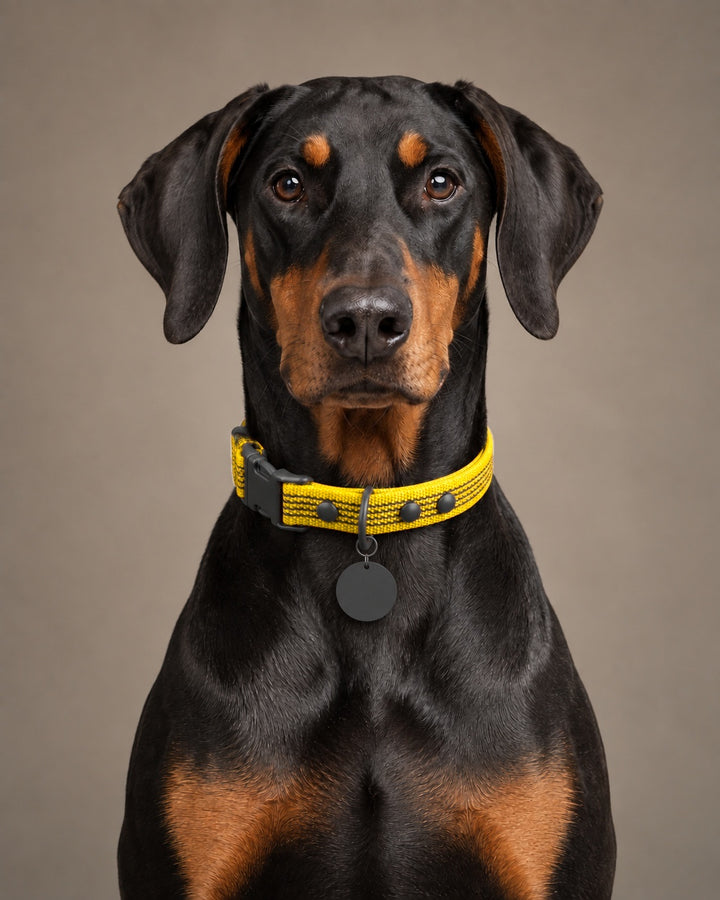 Collar QUICK, Yellow / Black, an einem Hund