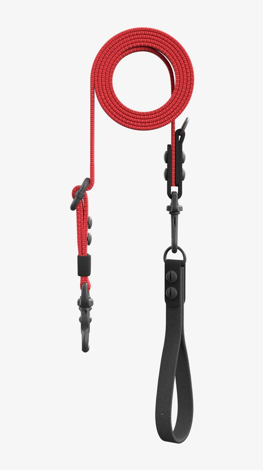 Leash FLEX MULTI in Red with Black hardware, parts numbered